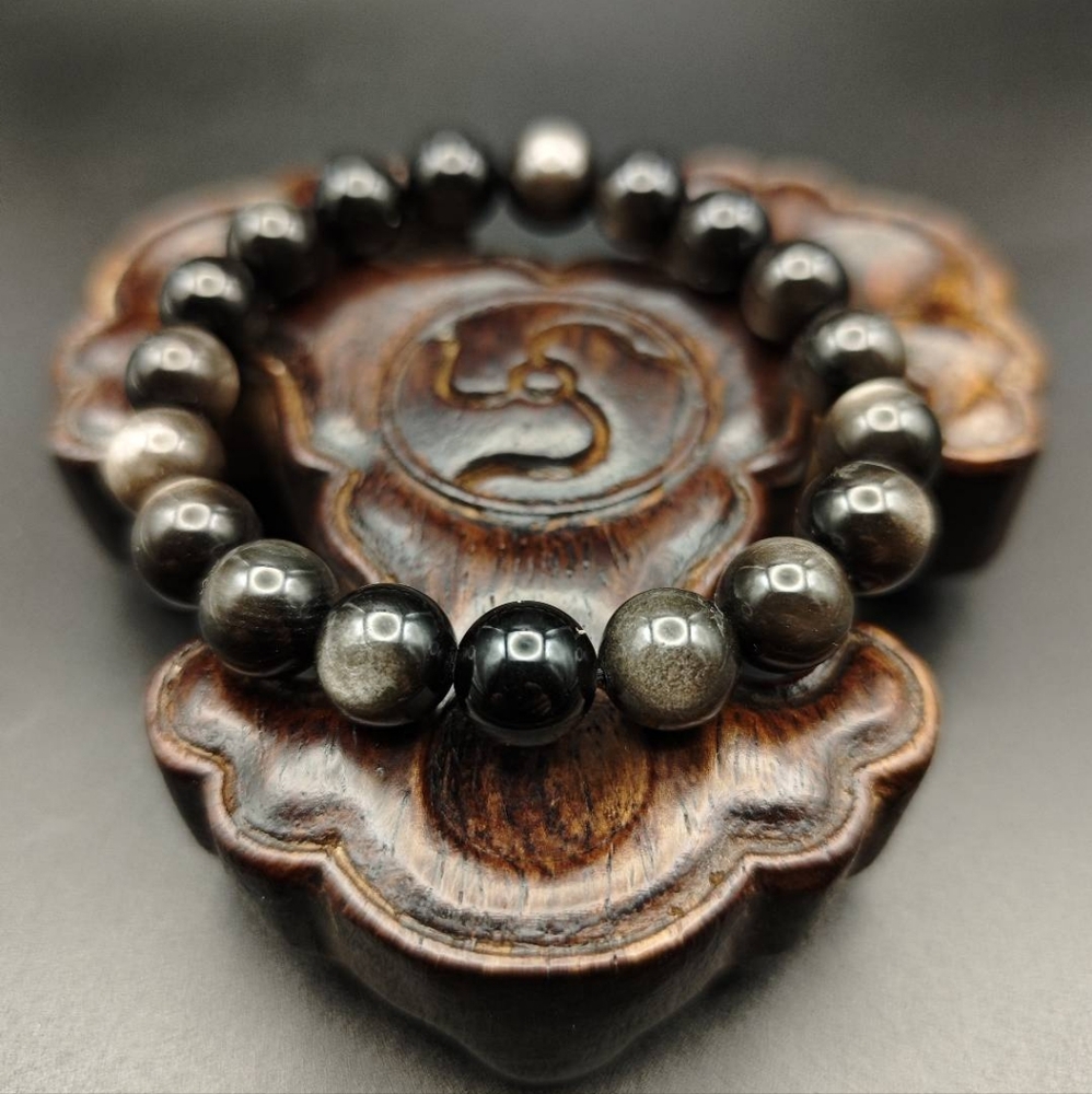 Silver Obsidian Bead bracelet